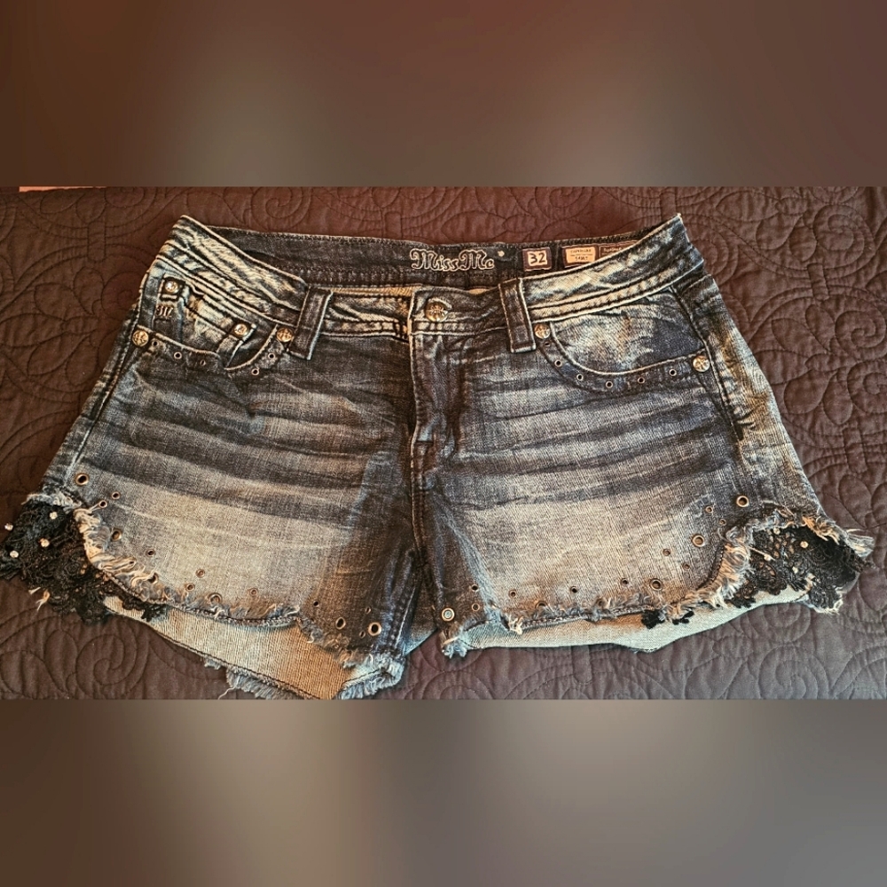 Miss Me Grommet and Black Lace Shorts